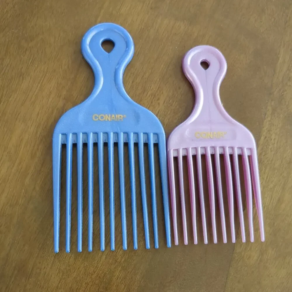 2 Vintage Conair hair pick lot lift style comb styling sparkle blue and pink